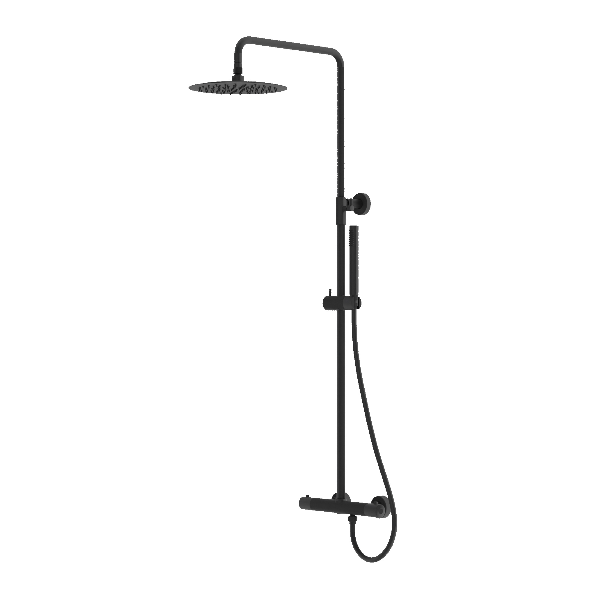 Set de douche apparent Orion en noir mat – mitigeur thermostatique avec douche de pluie