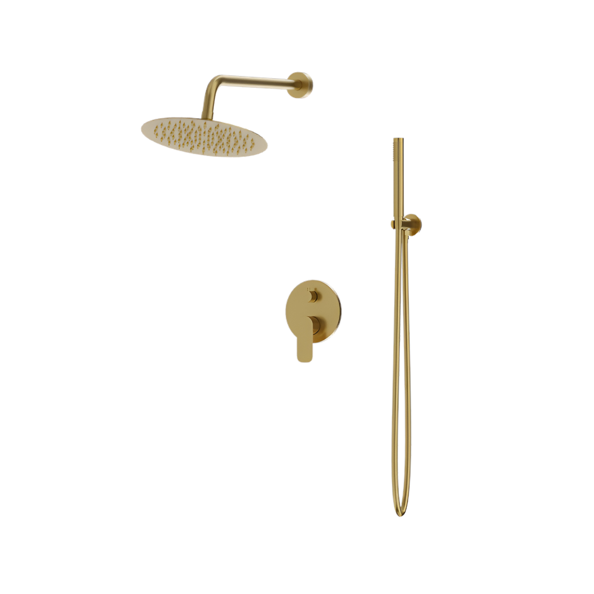 Ensemble de douche encastré Spark en or brossé avec pomme de douche à effet pluie
